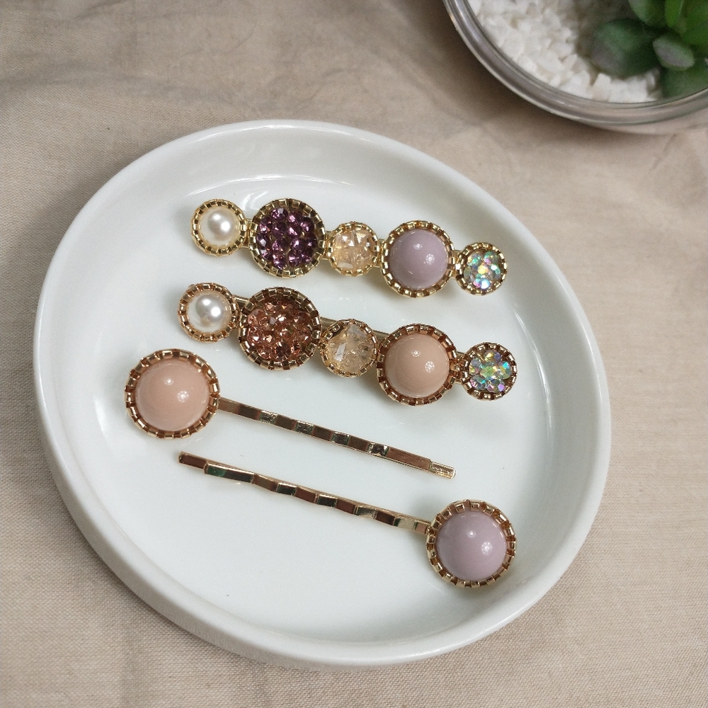 4pc Coral & Lavender Hair Clip Set